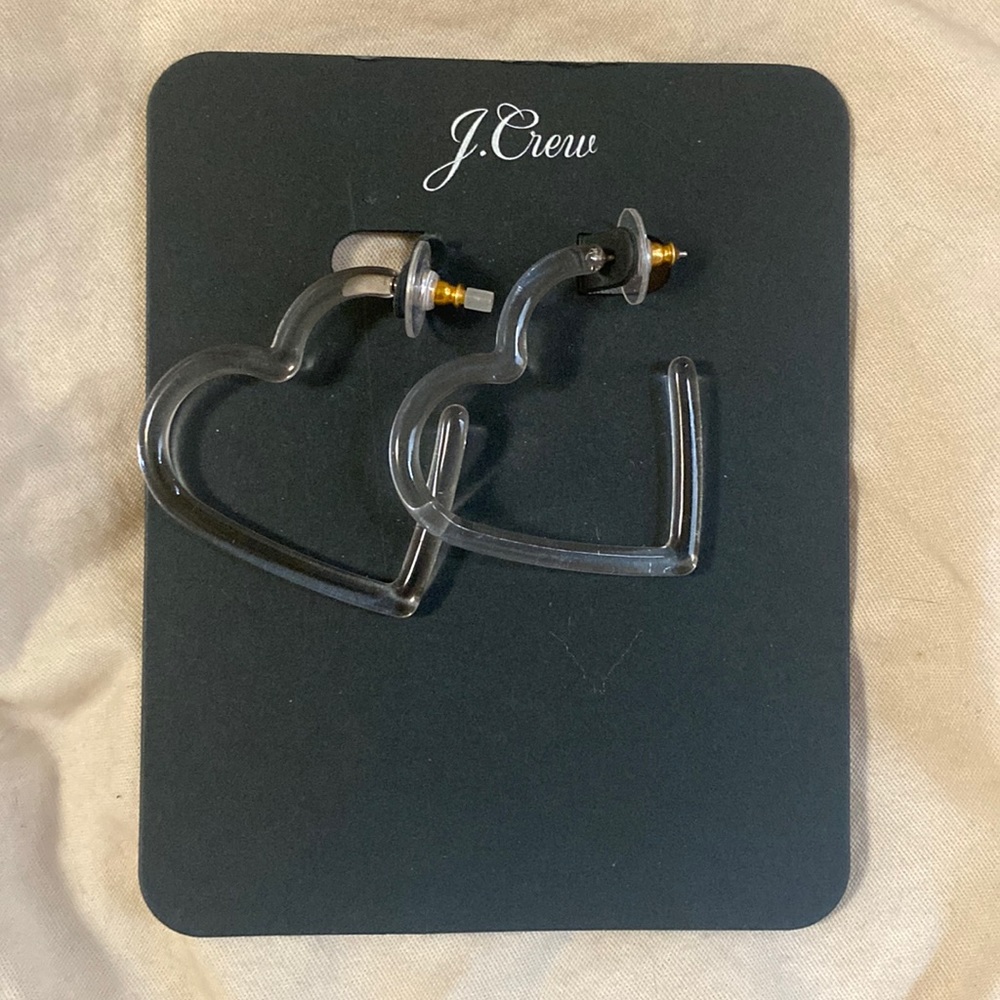 J.Crew Heart Hoop Earrings in Clear Acetate